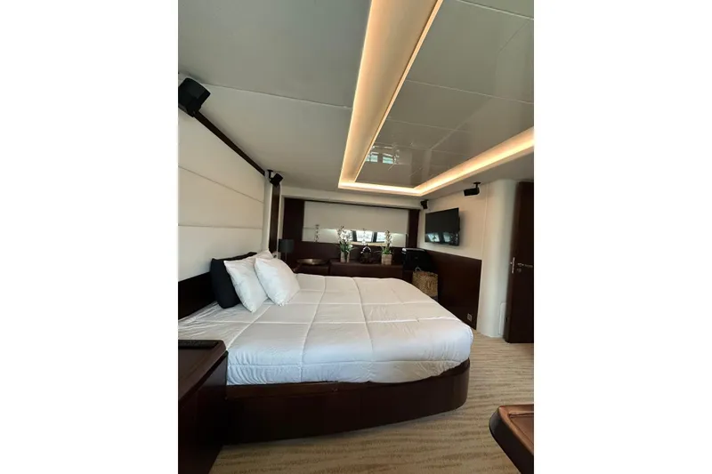 Slide: The Image of Luxurious bedroom interior of 2010 Azimut 75 yacht with modern design and ambient lighting. - 17