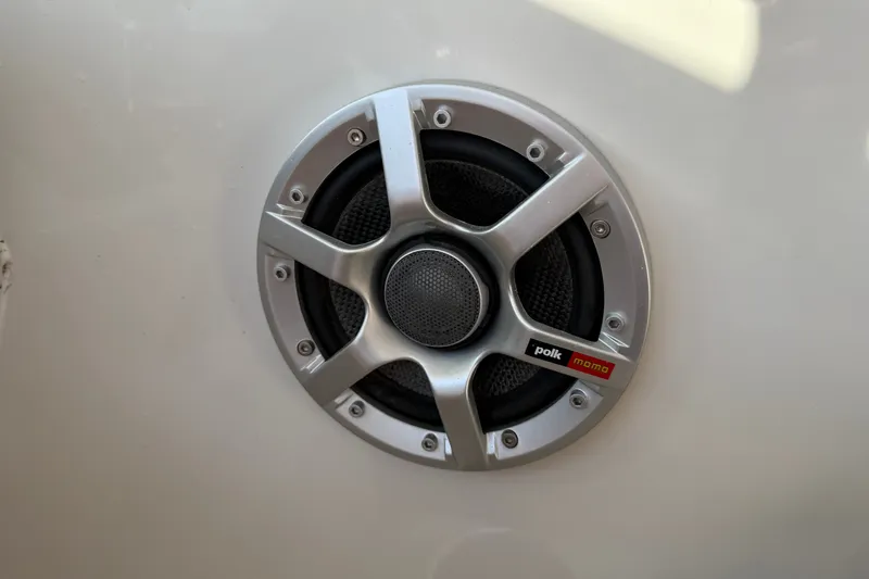 Slide: The Image of Polk Momo speaker on 2006 Crownline 290 CR boat, featuring sleek silver design. - 30