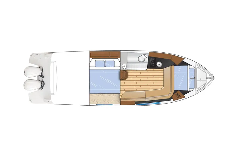 Slide: The Image of Manufacturer Provided Image: Top view of 2026 Regal 33 XO boat layout with interior features. - 20