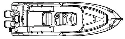 Slide: The Image of Diagram of a 2005 Boston Whaler 270 Outrage, showing the layout with dual engines. - 23
