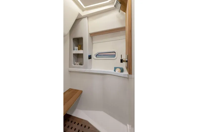 Slide: The Image of Manufacturer Provided Image: Luxurious interior of 2026 Regal 38 Fly yacht bathroom with modern design elements. - 21