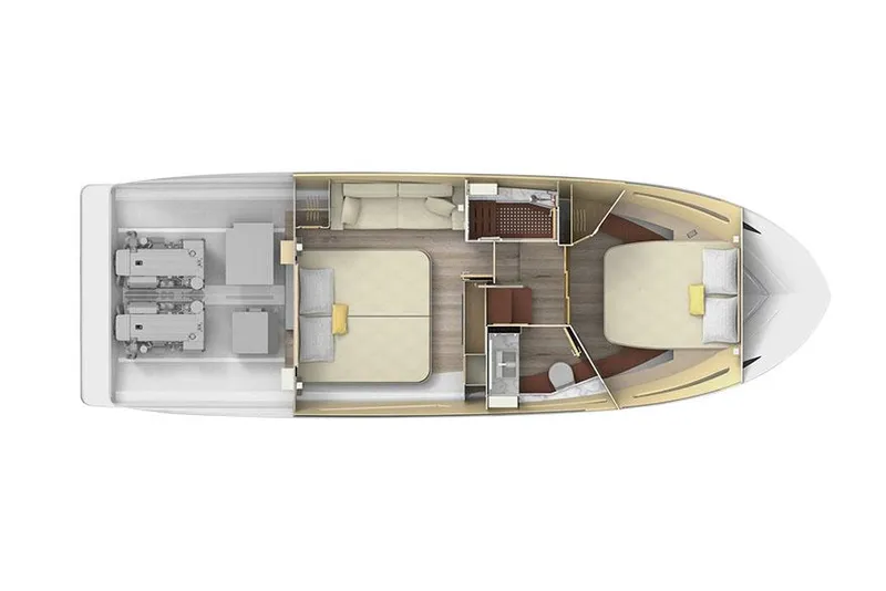 Slide: The Image of Manufacturer Provided Image: 2026 Regal 38 Fly yacht interior layout with two bedrooms and engine room. - 24