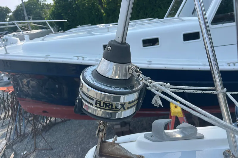 Slide: The Image of Close-up of a 1976 Pearson 10M sailboat with a Furl X system. - 15