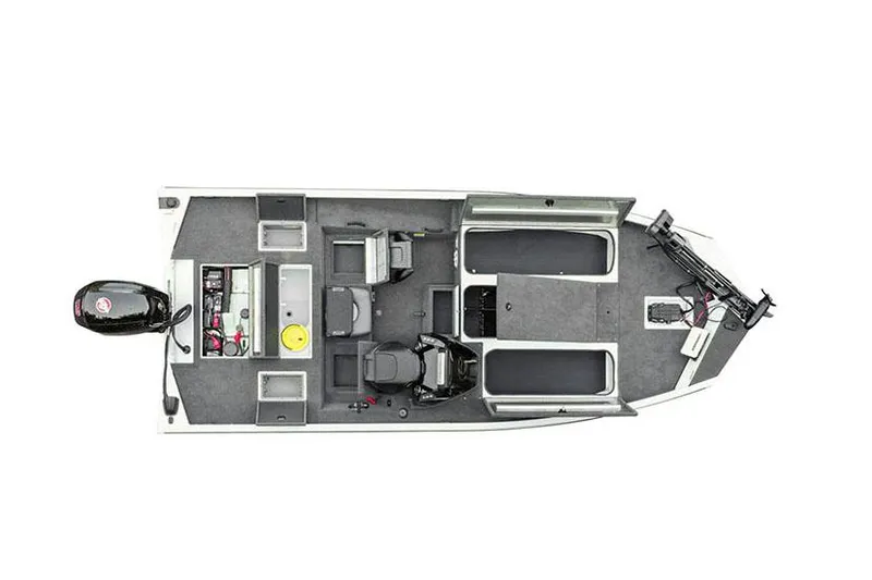Slide: The Image of Manufacturer Provided Image: Top view of 2025 Crestliner XF 189 fishing boat layout with motor and seating. - 15
