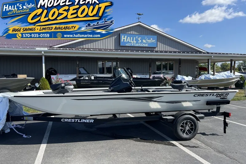 The Image of 2026 Crestliner XF 189 boat on trailer at Hall's Marine dealership. - 0