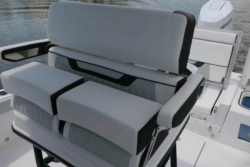 Slide: The Image of Luxury seating on 2027 Blackfin 262 HB boat, featuring sleek design and premium materials. - 21