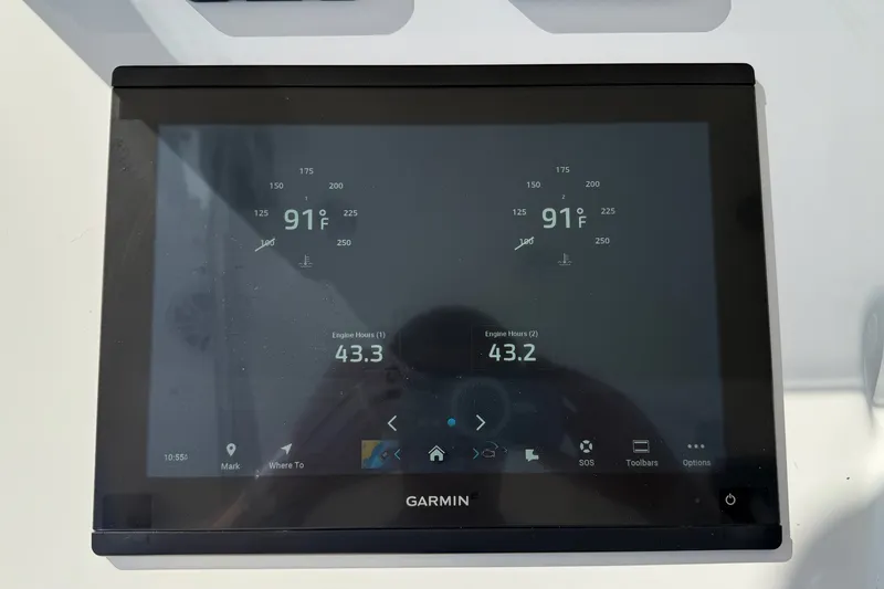 Slide: The Image of Garmin display on 2025 Zar Formenti 85 SL showing engine temperature and hours. - 21