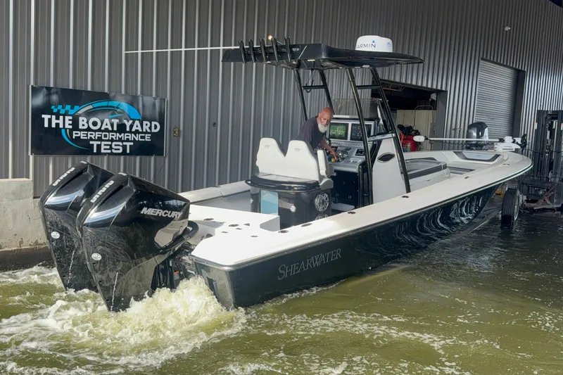 Slide: The Image of 2020 ShearWater 270 Carolina Flare boat undergoing performance test at The Boat Yard. - 25