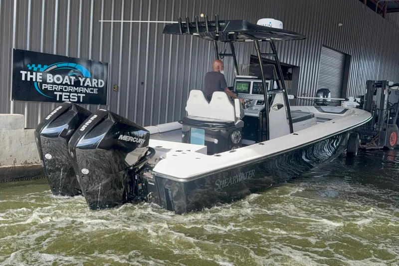Slide: The Image of 2020 ShearWater 270 Carolina Flare boat undergoing performance test at The Boat Yard. - 21