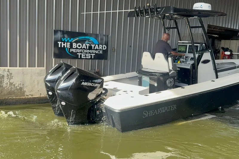 Slide: The Image of 2020 ShearWater 270 Carolina Flare boat undergoing performance test at The Boat Yard. - 17
