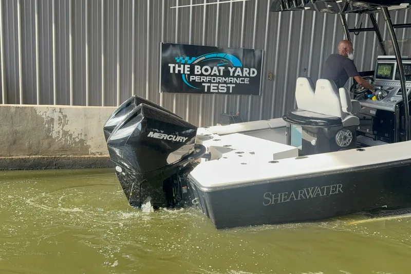 Slide: The Image of 2020 ShearWater 270 Carolina Flare undergoing performance test at The Boat Yard. - 16