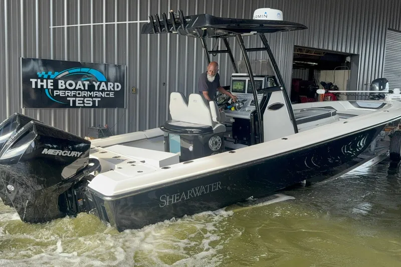 Slide: The Image of 2020 ShearWater 270 Carolina Flare boat undergoing performance test at The Boat Yard. - 27