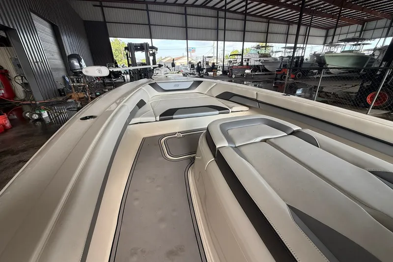 Slide: The Image of 2020 ShearWater 270 Carolina Flare boat interior in a covered storage facility. - 28