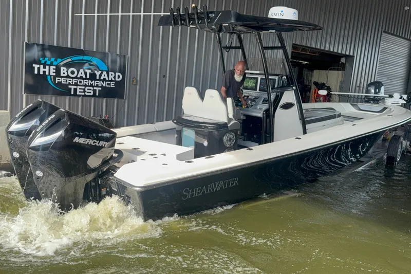 Slide: The Image of 2020 ShearWater 270 Carolina Flare boat undergoing performance test at The Boat Yard. - 26