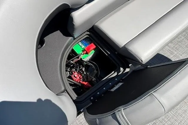 Slide: The Image of Storage compartment in 2026 Sun Tracker Party Barge 22 XP3 pontoon boat. - 24
