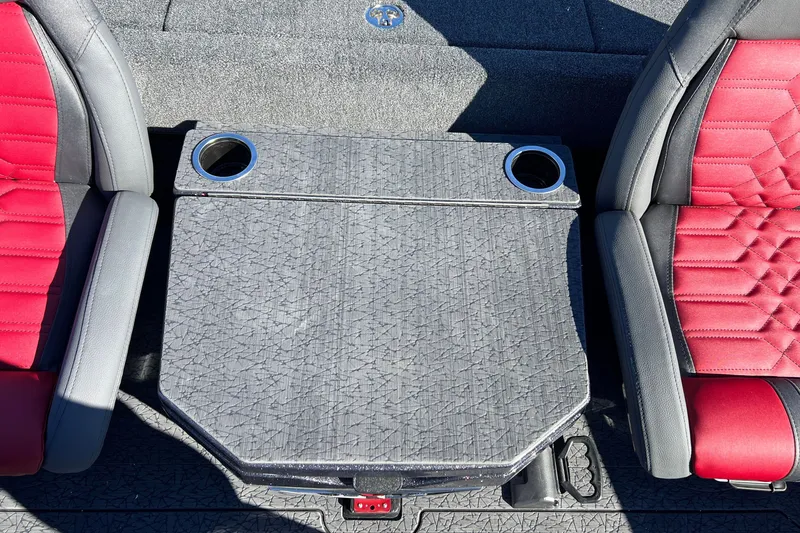 Slide: The Image of Red and gray seats with cup holders in a 2026 Vexus VXs20 boat. - 22