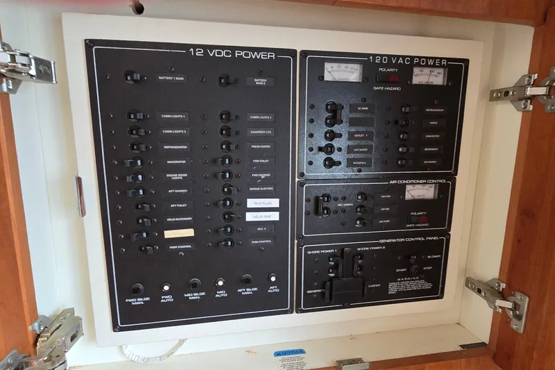 Slide: The Image of Electrical control panel on a 2001 Silverton 330 Sport Bridge boat. - 29