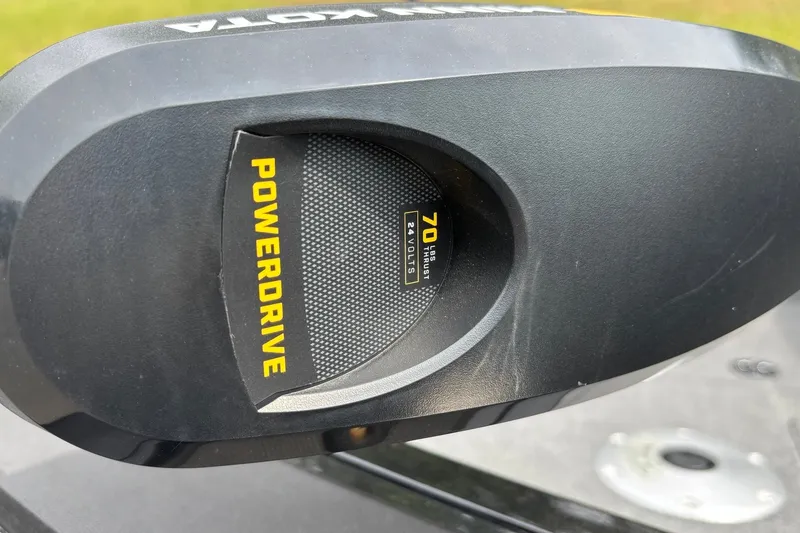 Slide: The Image of Close-up of Minn Kota PowerDrive motor on 2024 Tracker Targa 18 WT boat. - 14