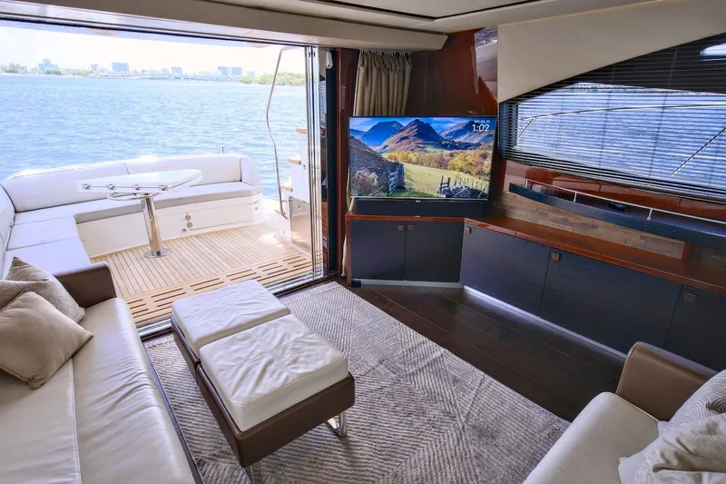 Slide: The Image of Luxurious interior of 2017 Sea Ray L590 Fly yacht with scenic water view. - 44