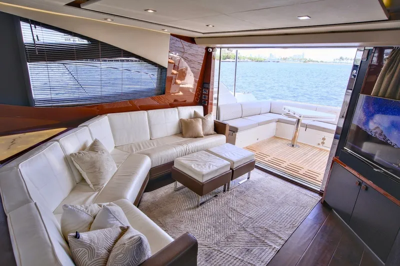 Slide: The Image of Luxurious interior of 2017 Sea Ray L590 Fly yacht with elegant seating and scenic ocean view. - 42