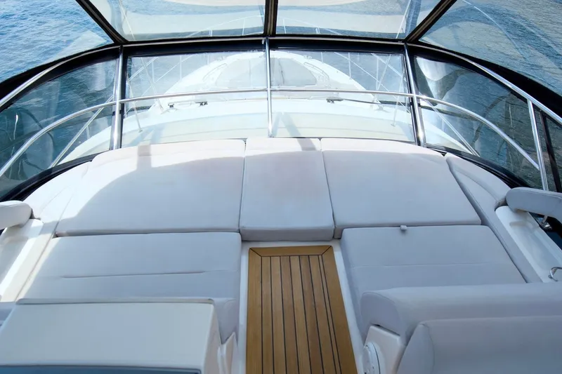 Slide: The Image of Luxurious 2017 Sea Ray L590 Fly yacht interior with spacious seating and panoramic views. - 38