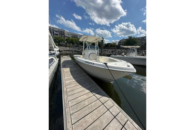 The Image of 2024 Sailfish 220 CC boat docked under a sunny sky. - 1