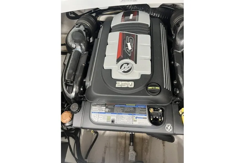 Slide: The Image of Engine of 2023 Monterey 238SS Super Sport boat, featuring a 4.5L Mercury motor. - 16