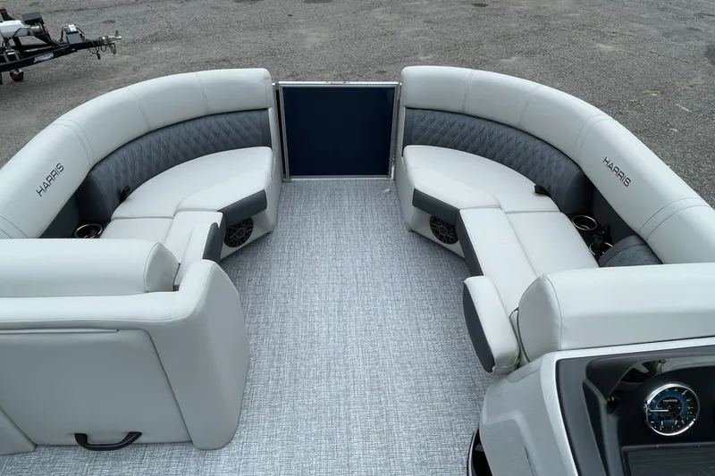 The Image of Luxurious seating on a 2027 Harris Cruiser 210 SL pontoon boat, featuring elegant upholstery. - 1