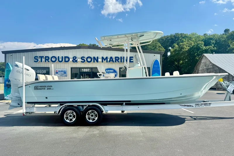 Slide: The Image of 2027 Carolina Skiff 26 Ultra Elite boat on trailer at Stroud & Son Marine. - 7