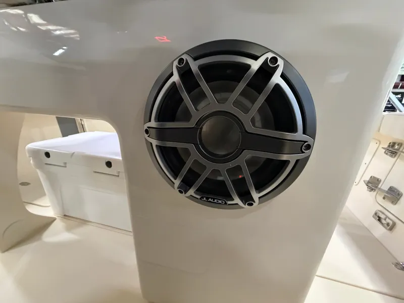 Slide: The Image of Close-up of a speaker on a 2027 Scout 260 LXF boat. - 37