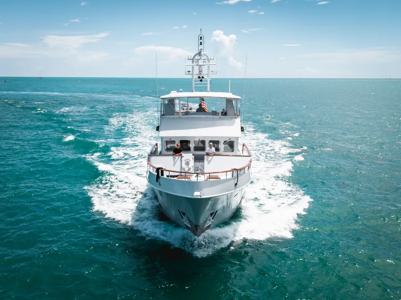 Slide: The Image of A 1992 Palmer Johnson 80 VRIPACK DOGGERS BANK yacht cruising on open sea. - 16