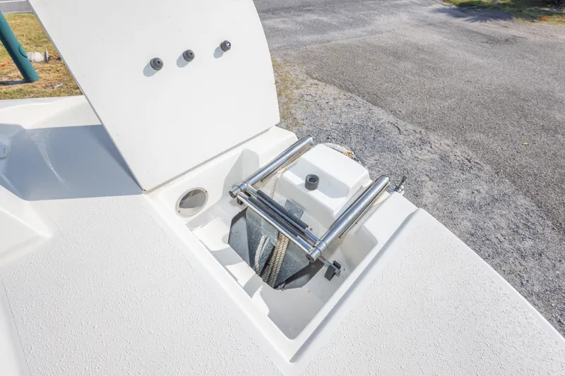 Slide: The Image of 2018 Stingray 192 SC boat ladder and storage compartment detail. - 31