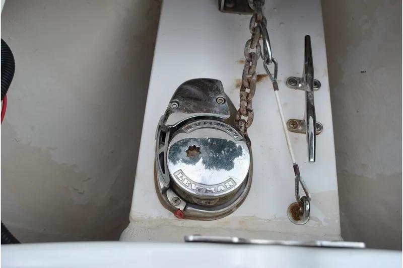 Slide: The Image of Anchor windlass and cleat on 2016 Regulator 28 Forward Seating boat deck. - 25