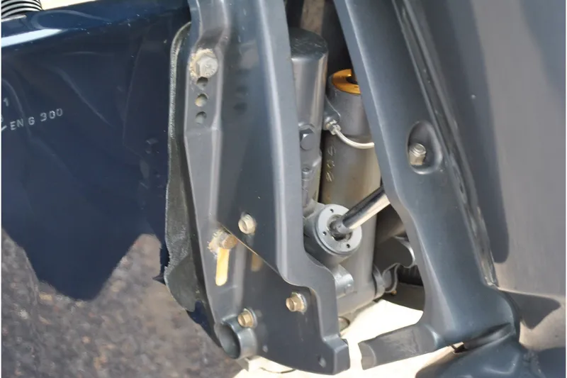 Slide: The Image of Close-up of a 2016 Regulator 28 Forward Seating boat engine component. - 16