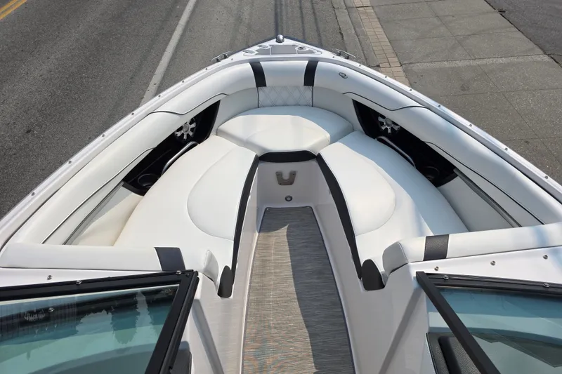 Slide: The Image of 2018 Regal 2300 RX Surf boat interior with white seating and modern design. - 3