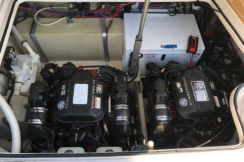 Slide: The Image of Engine compartment of 2010 Regal 2860 Window Express with dual Volvo Penta engines. - 20
