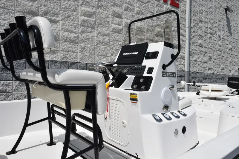 Slide: The Image of 2020 Sportsman Tournament 214 Bay Boat interior with console and seating. - 6
