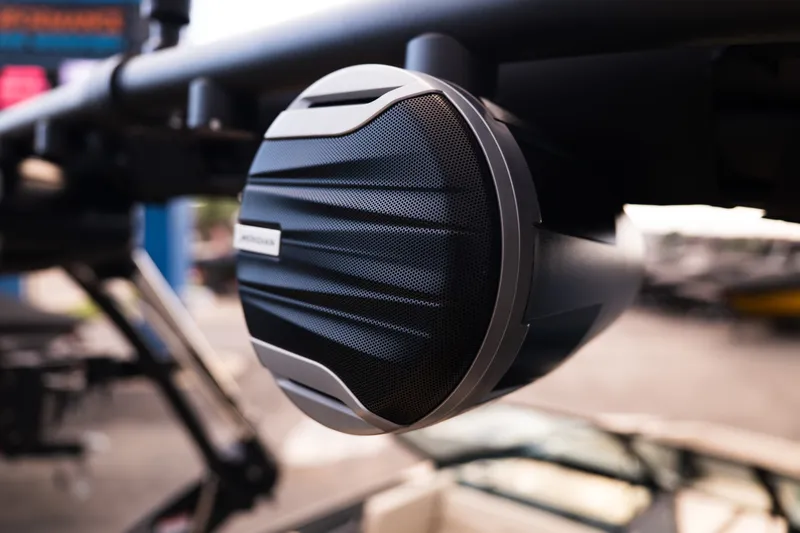 Slide: The Image of Close-up of a speaker on a 2027 MasterCraft NXT24 boat, showcasing modern audio design. - 19