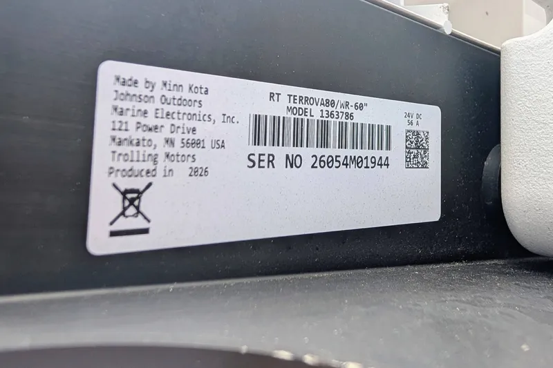 Slide: The Image of Label on Minn Kota trolling motor, model 1363786, produced in 2026 for Sea Born LX22. - 41
