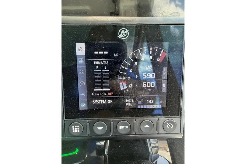 Slide: The Image of Dashboard display of 2023 Beneteau Antares 11 OB showing RPM and fuel levels. - 40