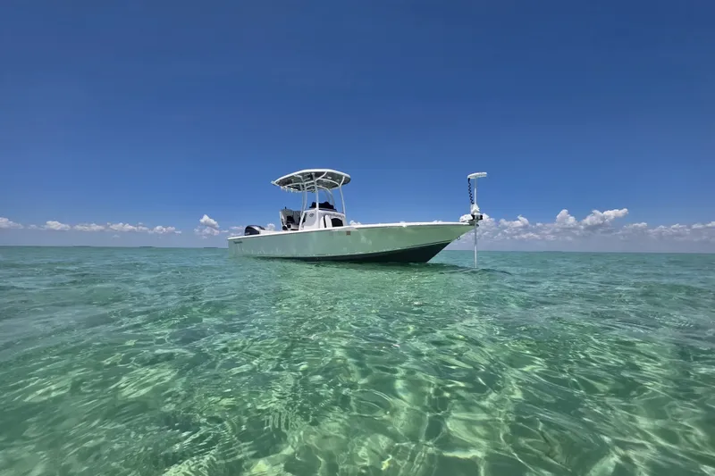 Slide: The Image of 2022 Tidewater 2410 Bay Max boat on clear turquoise water under blue sky. - 1