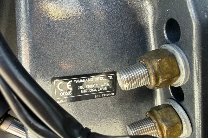 Slide: The Image of Close-up of Yamaha motor label on 2022 Tidewater 2410 Bay Max boat. - 47