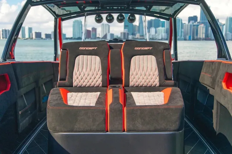 Slide: The Image of Luxurious interior of 2021 Concept 44' Open Deck boat with city skyline view. - 64