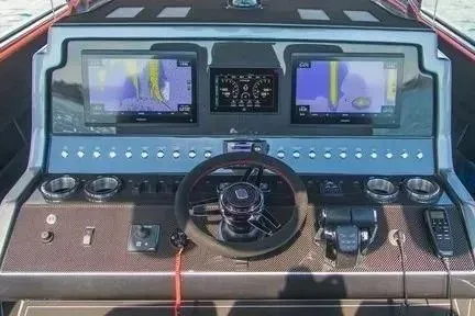 Slide: The Image of Dashboard of 2021 Concept 44' Open Deck boat with dual screens and modern controls. - 34