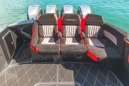 Slide: The Image of Luxury seating on 2021 Concept 44' Open Deck boat with quad engines. - 28