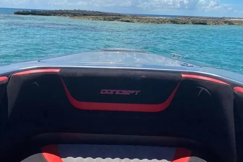 Slide: The Image of Concept 44' Open Deck boat on clear blue water, 2021 model. - 29