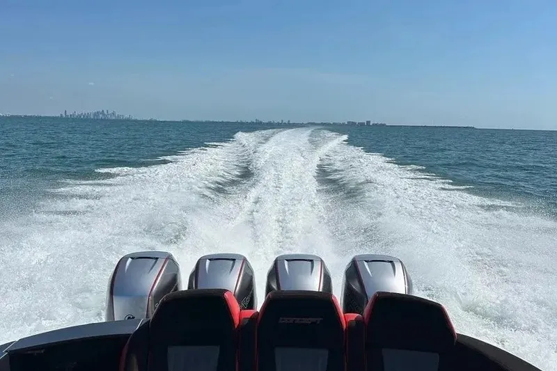 Slide: The Image of Powerful Concept 44' Open Deck boat cruising on open water, 2021 model. - 24
