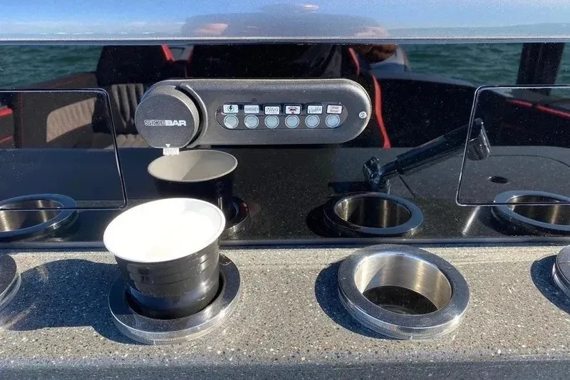 Slide: The Image of Cocktail dispenser on 2021 Concept 44' Open Deck boat, featuring multiple drink options. - 26