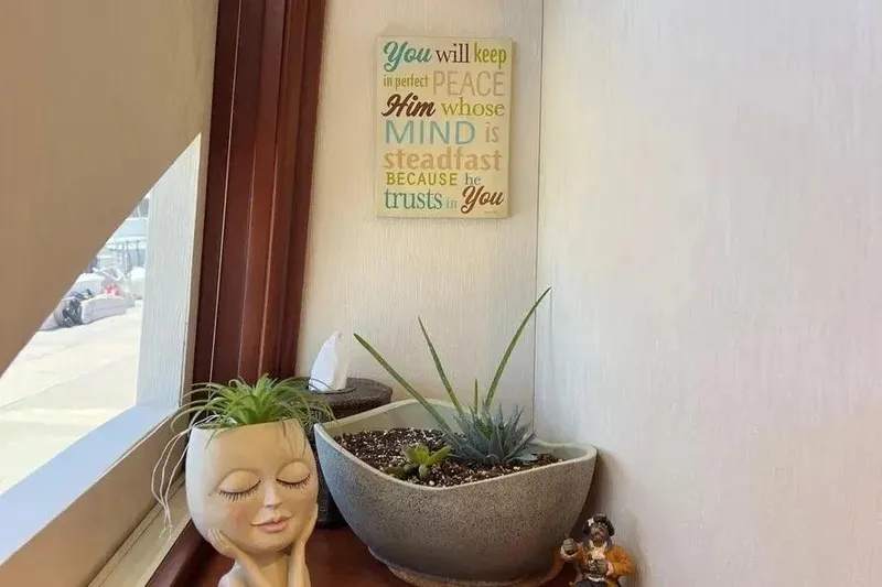 Slide: The Image of Decorative plant arrangement on Lazzara SC Motor Yacht, 2004, with inspirational wall art. - 47