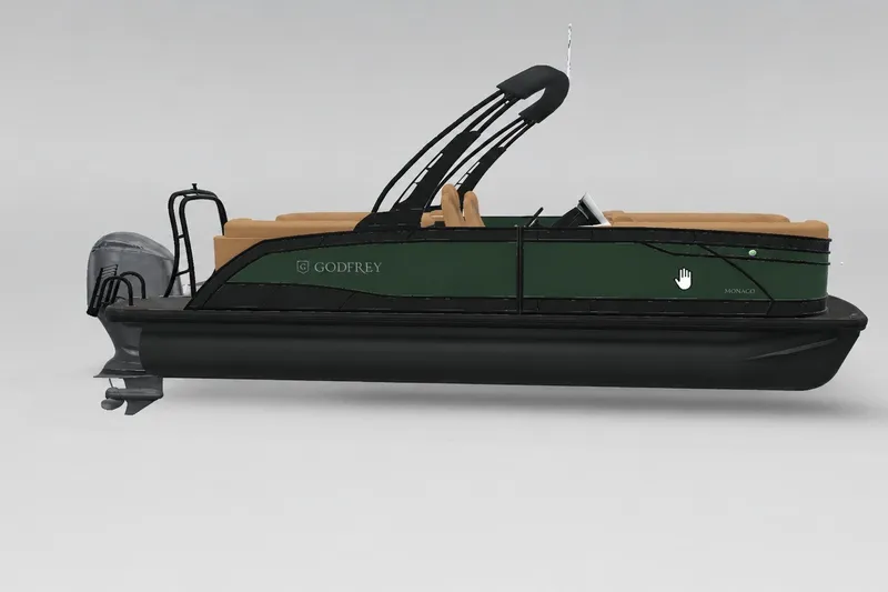 The Image of 2027 Godfrey Monaco 255 SBC pontoon boat with green and black design. - 1